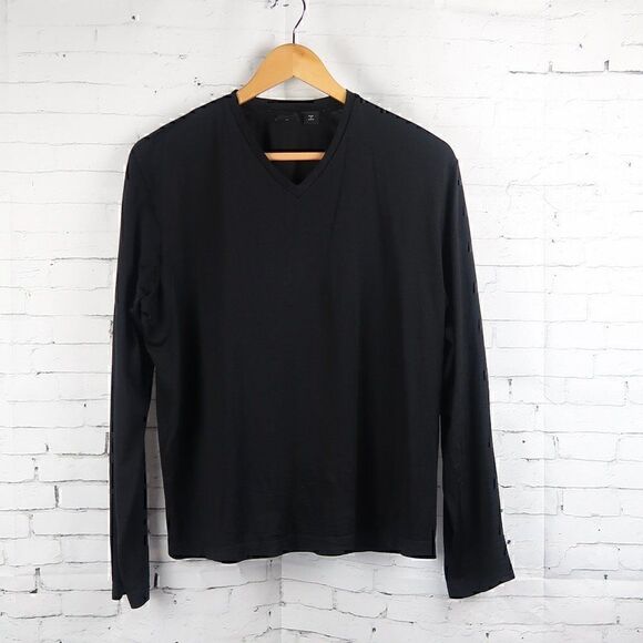 BOSS HUGO BOSS BLACK V NECK LONG SLEEVE SILK SHIRT SIZE MEDIUM - Picture 1 of 11